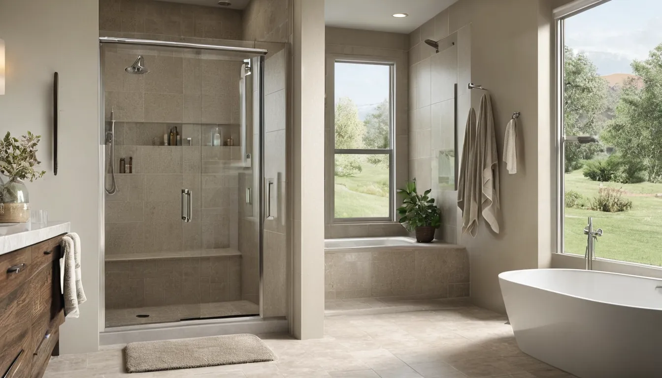 Accessible walk-in shower with a built-in bench and grab bar in a bright Hamel home bathroom