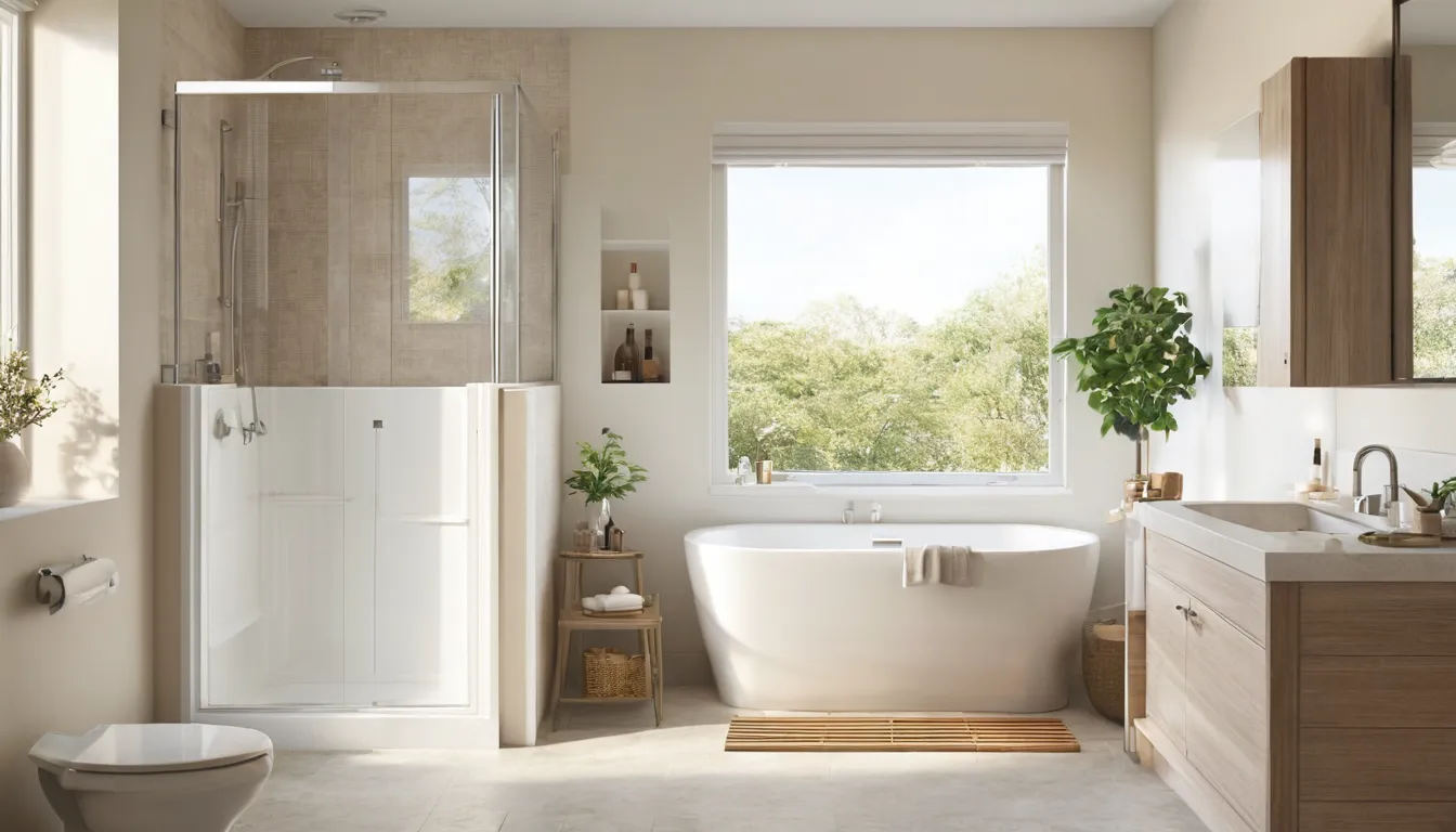 Smiling older homeowner sitting in a bright walk-in tub in a clean bathroom in Hamel